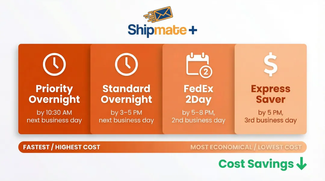 FedEx Express four-tier service levels delivery times comparison infographic