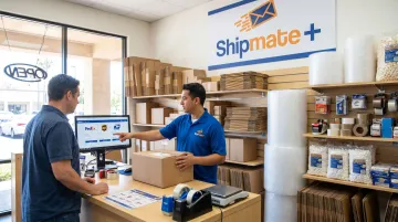 ShipMate Plus Vista California full-service shipping counter with packaging supplies