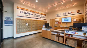 ShipMate Plus Vista CA storefront mailbox lobby and multi-carrier shipping services