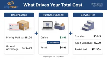 Three key cost factors affecting total USPS Signature Confirmation shipping price