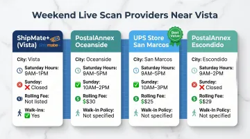 Weekend Live Scan provider comparison chart Vista Oceanside San Marcos Escondido