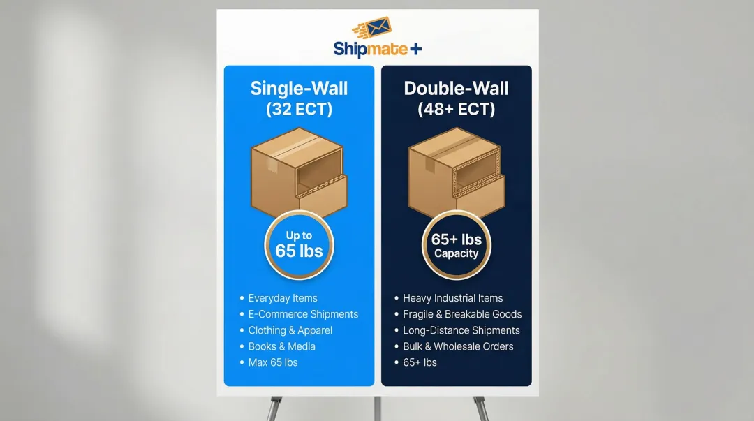 Single-wall versus double-wall corrugated box ECT rating comparison chart