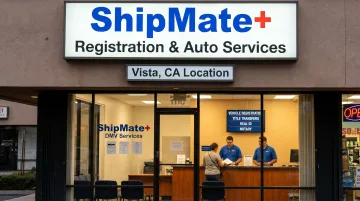 ShipMate Plus Vista location storefront offering vehicle registration and DMV services
