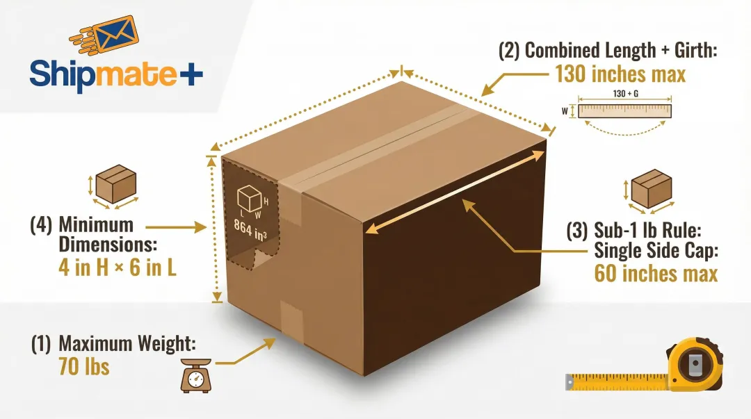 UPS Ground Saver package size and weight restrictions visual reference guide