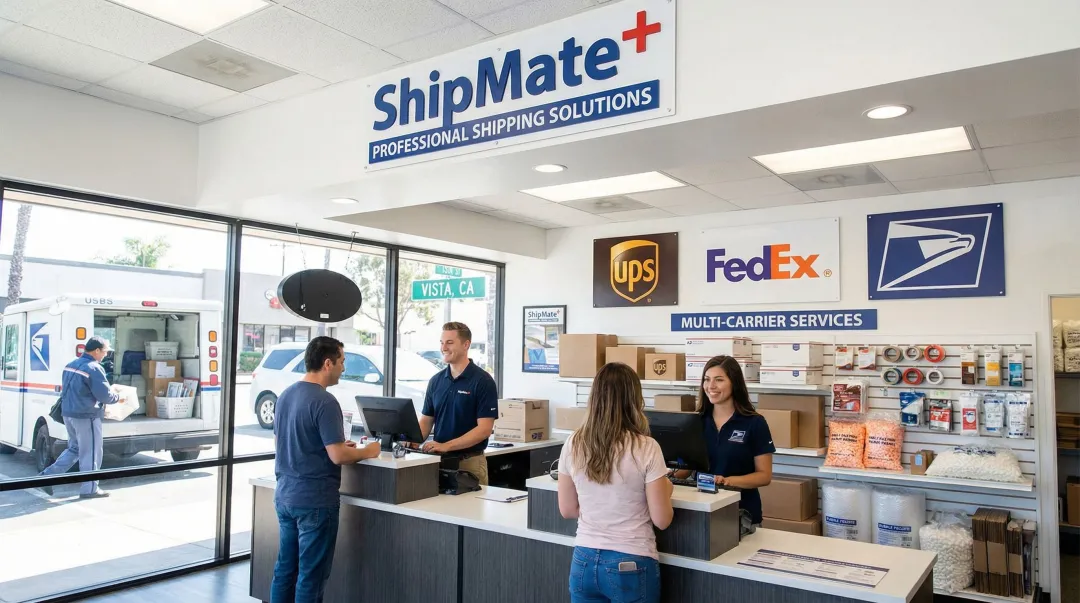 ShipMate Plus Vista CA storefront interior showing packing supplies and shipping counters