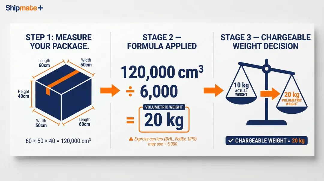 Volumetric weight versus actual weight air cargo billing calculation example