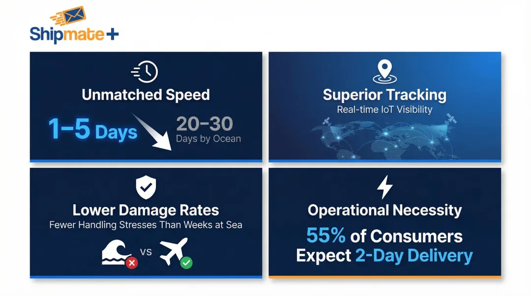 Four key advantages of air cargo over other freight modes infographic