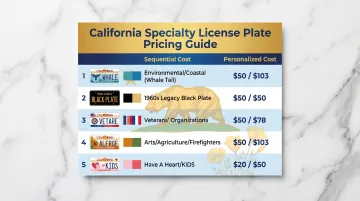 California specialty license plate types pricing comparison chart with costs