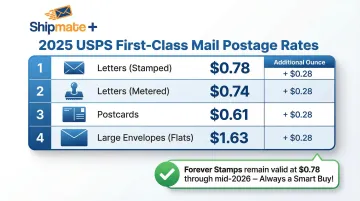 2025 USPS First-Class Mail postage rates by mail shape and weight breakdown