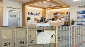 ShipMate Plus Vista CA mailbox lobby with 24-hour access and package receiving