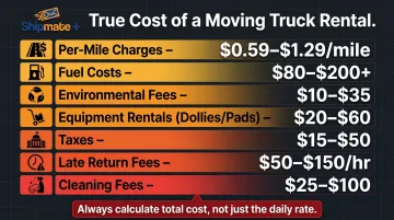 Hidden moving truck rental costs breakdown including mileage fuel and fees