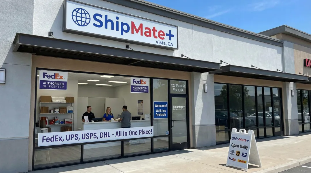 ShipMate Plus Vista CA FedEx Authorized Ship Center storefront and service counter