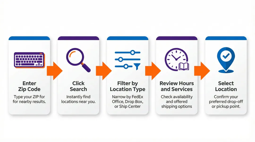 5-step FedEx location finder tool process for finding California drop-off