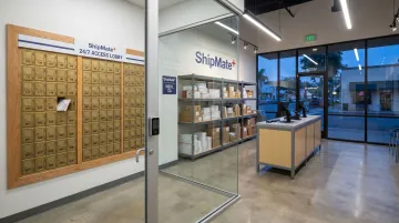 ShipMate Plus Vista CA mailbox rental lobby with secure package storage area