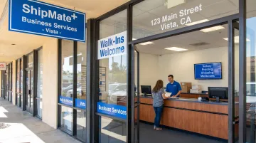 ShipMate Plus Vista CA storefront offering auto registration and notary services