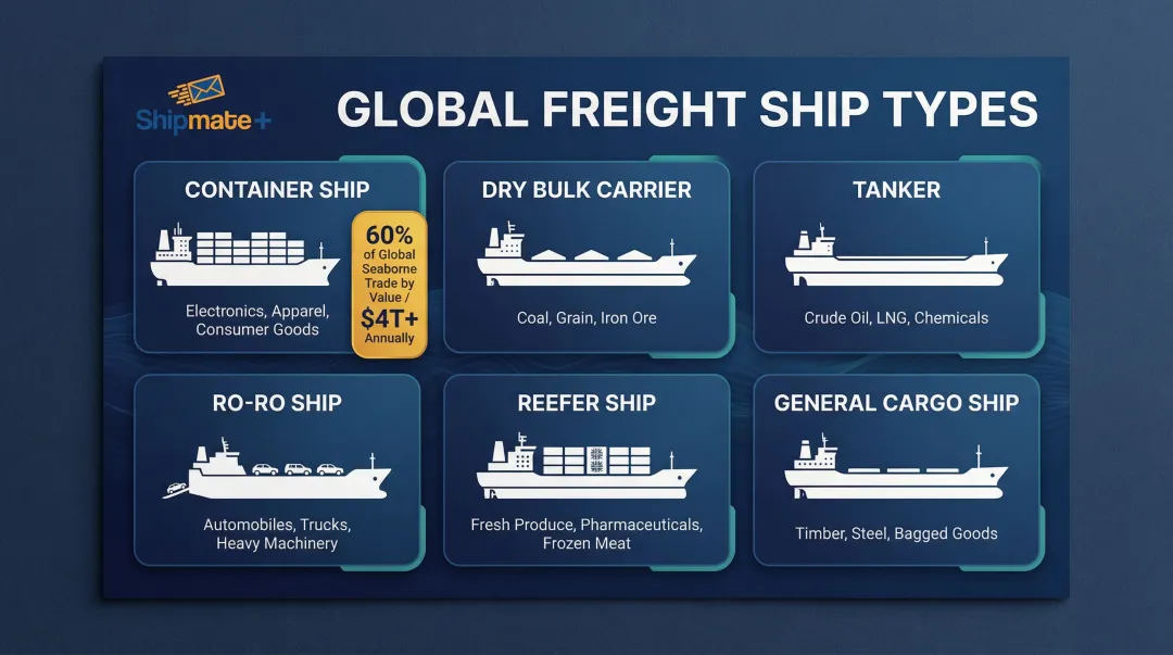 Six types of freight ships overview with cargo examples and trade share