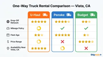 U-Haul Penske and Budget one-way truck rental side-by-side feature comparison