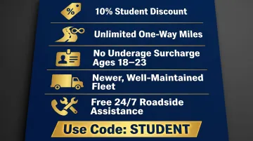 Penske student discount benefits comparison showing savings on one-way truck rental