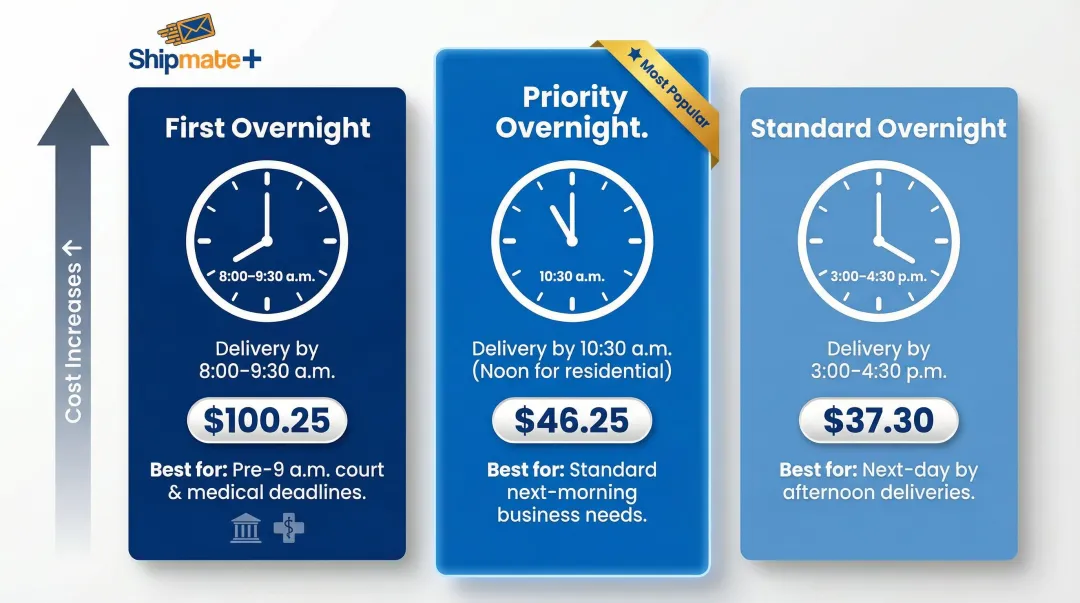 FedEx First Overnight Priority Overnight and Standard Overnight three-tier service comparison chart