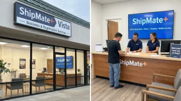 ShipMate Plus Vista location storefront offering DMV auto registration and business services