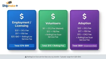 California Live Scan fingerprinting fee breakdown by submission type and applicant category