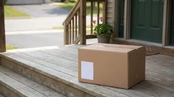 Stolen package left unattended on residential porch illustrating porch piracy risk