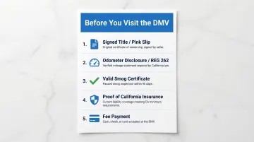 5-item used car registration document checklist for Oceanside California buyers