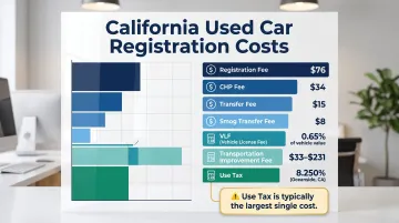 California used car registration fee breakdown with all cost components listed