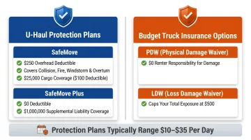 Moving truck rental damage protection and insurance coverage options comparison chart