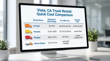 Vista CA truck rental company daily rate and mileage fee comparison chart