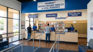 ShipMate+ Vista store interior showing registration and notary services