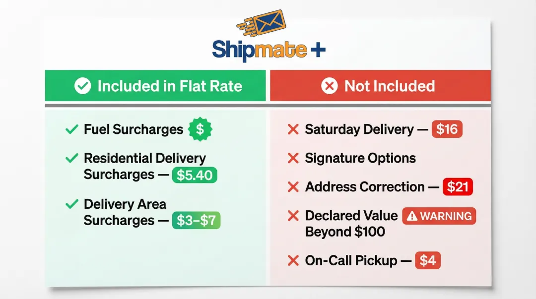 FedEx One Rate included versus excluded surcharges side-by-side comparison chart