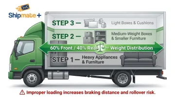 Three-step moving truck loading sequence diagram heavy to light weight distribution