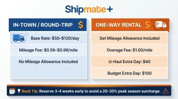 Moving truck rental pricing comparison chart one-way versus round-trip costs