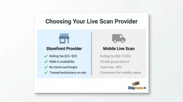 Storefront versus mobile Live Scan service cost and convenience comparison chart