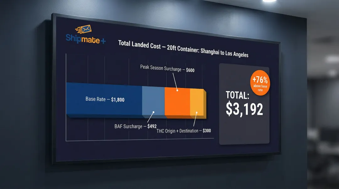 20ft container total landed freight cost breakdown base rate plus surcharges