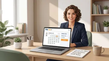 Person using laptop to book moving truck rental early while reviewing discount codes