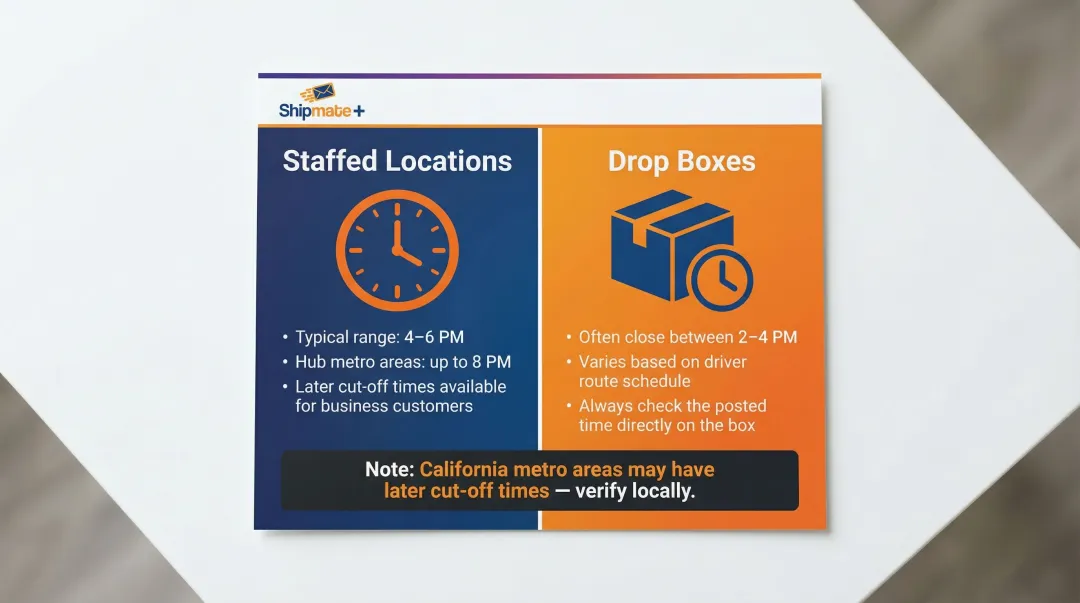 FedEx drop-off cut-off times comparison staffed locations versus drop boxes