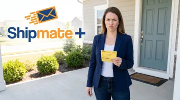 Frustrated small business owner dealing with missed package delivery at home doorstep