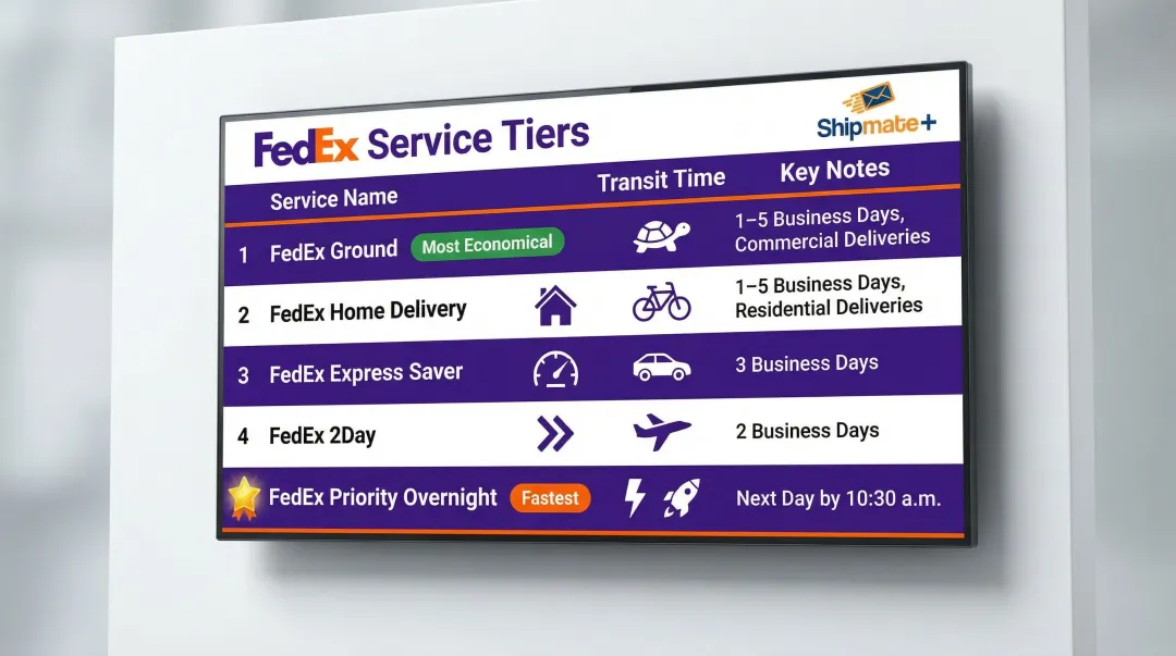 FedEx service tier comparison chart transit times and delivery details