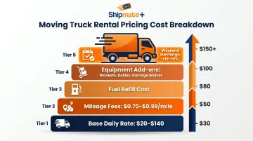 Weekend moving truck rental cost breakdown showing base rate to total price components