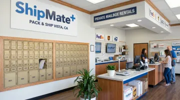 ShipMate Plus Vista CA private mailbox storefront and lobby interior