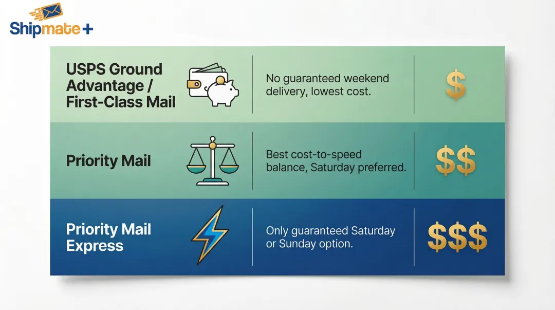 USPS weekend shipping service selection guide by delivery deadline and cost