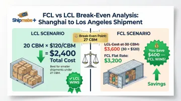 FCL versus LCL break-even cost calculation example Shanghai to Los Angeles route