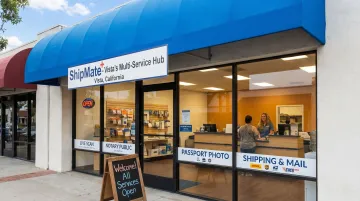 ShipMate Plus Vista CA storefront showing Live Scan and multi-service business center