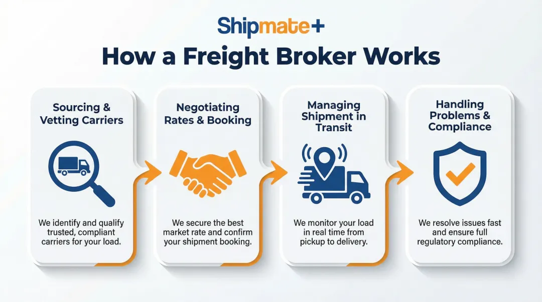 4-step freight broker process from carrier sourcing to compliance management