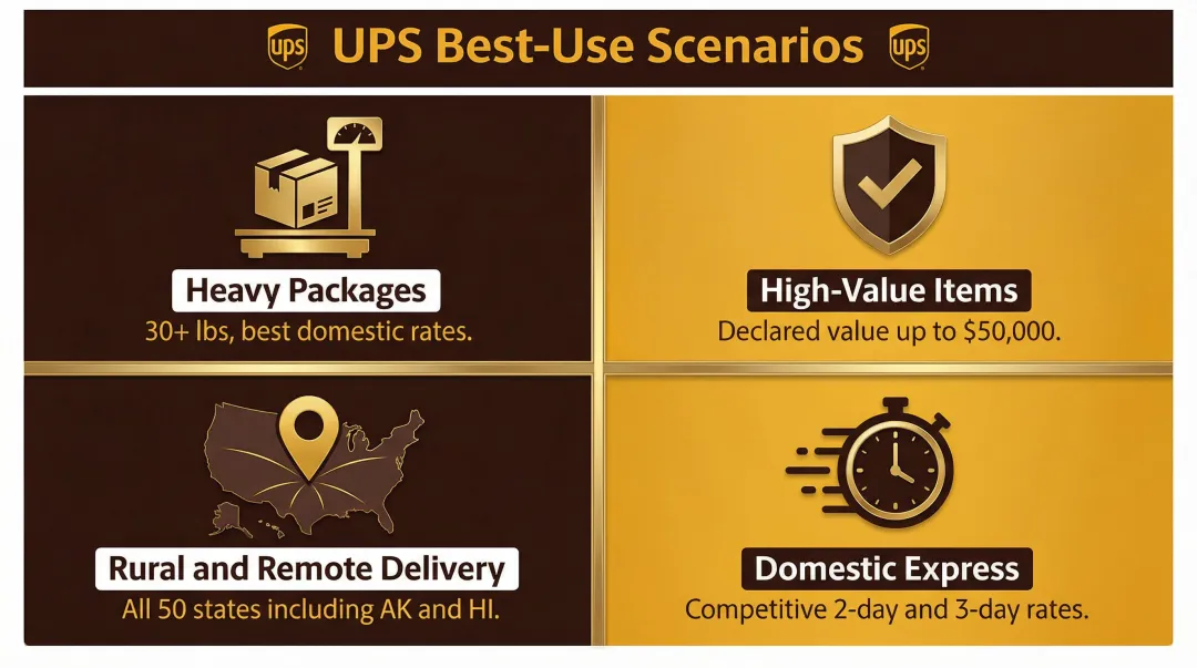 Four UPS shipping use cases heavy packages high-value rural and express