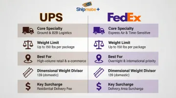 UPS versus FedEx side-by-side shipping features comparison infographic