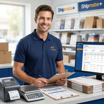 Freight logistics coordinator reviewing shipment documentation at a shipping center