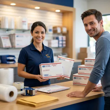 ShipMate+ team member helping customer select USPS Priority Mail shipping options